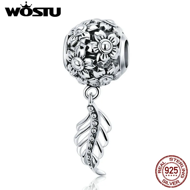 WOSTU Настоящее серебро 925 пробы винтажная подвеска в виде цветка и листьев