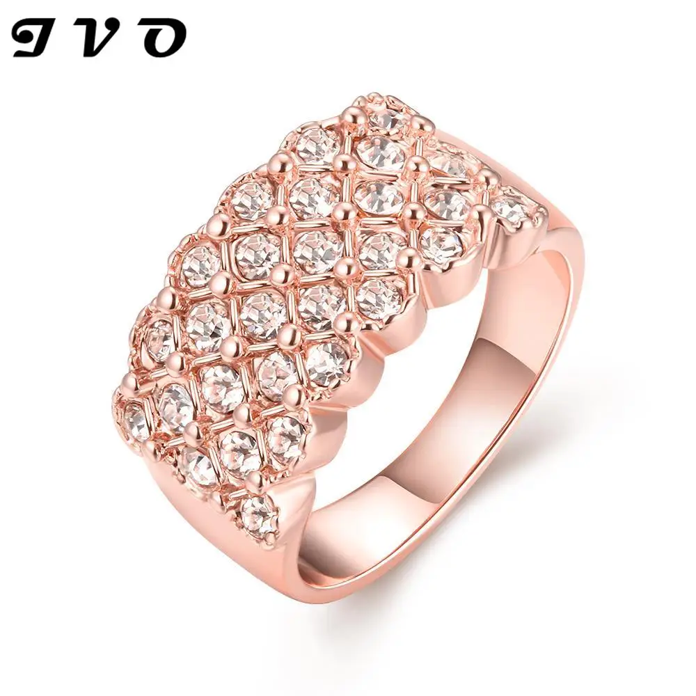 Top Quality Real Rose Gold Plated CZ Diamond Ring Fashion Jewelry