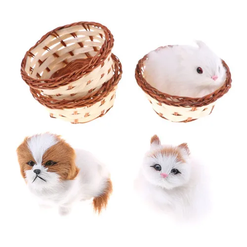 

1pc 9.5cmx7cm Pretty Cute Hare Rabbits Cat Dog In Basket Furry Plush Toys Dollhouse decoration