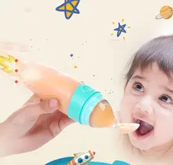 Новые поступления Ребенка Кормление бутылка с ложкой Еда дополнение риса Крупы бутылочки Кормление выжать ложка силикагель ложка