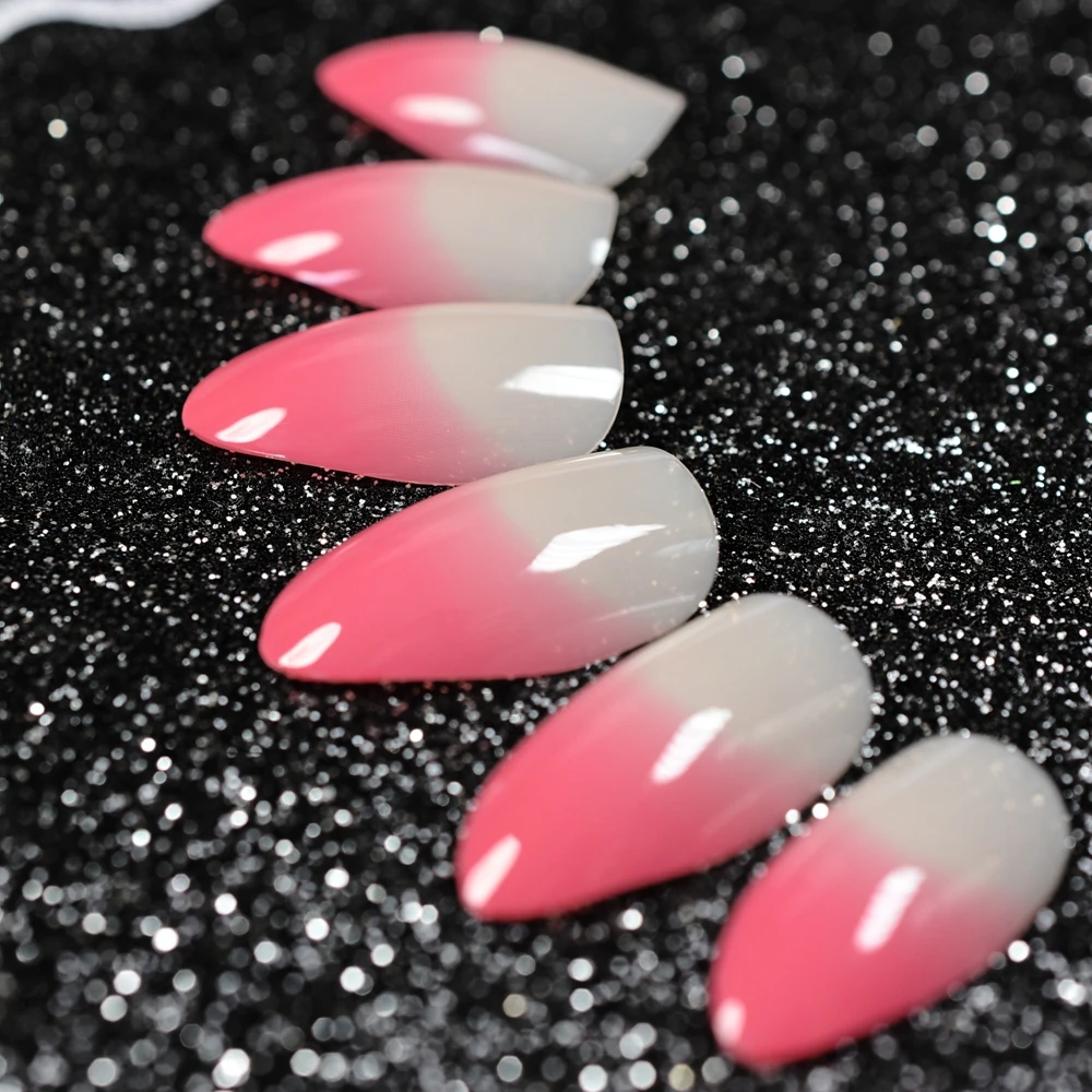 

24Pcs Gradient Stiletto Nails Natural Red French Nails Tips Short Nail Art Manicure Tool Press On Nail