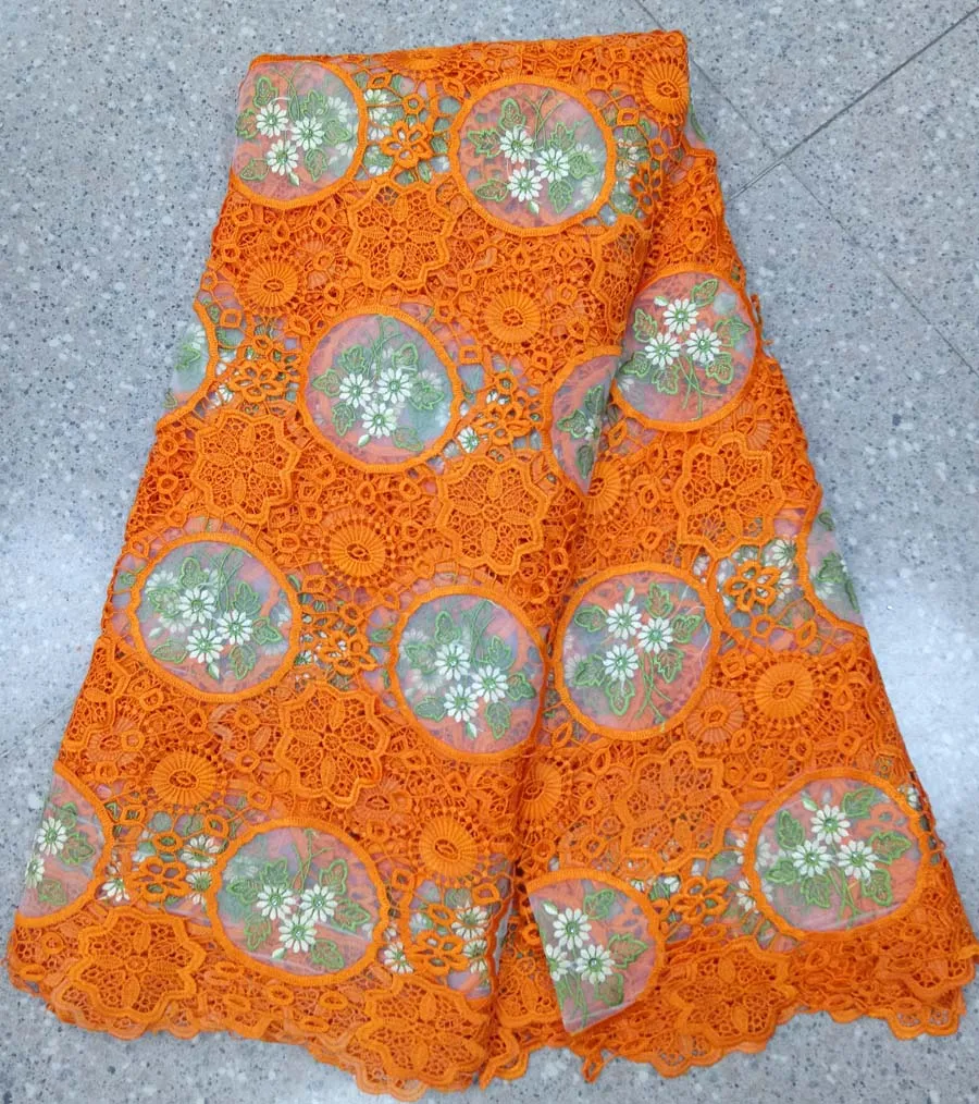 

Nigerian Lace Fabrics High Quality African Lace Fabric Fashion African Guipure Lace Fabric 5 Yards orange