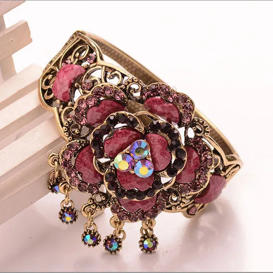 Винтажный Женский Браслет манжета в вечерние цветка|bangle bracelet|metal bangle braceletflower cuff