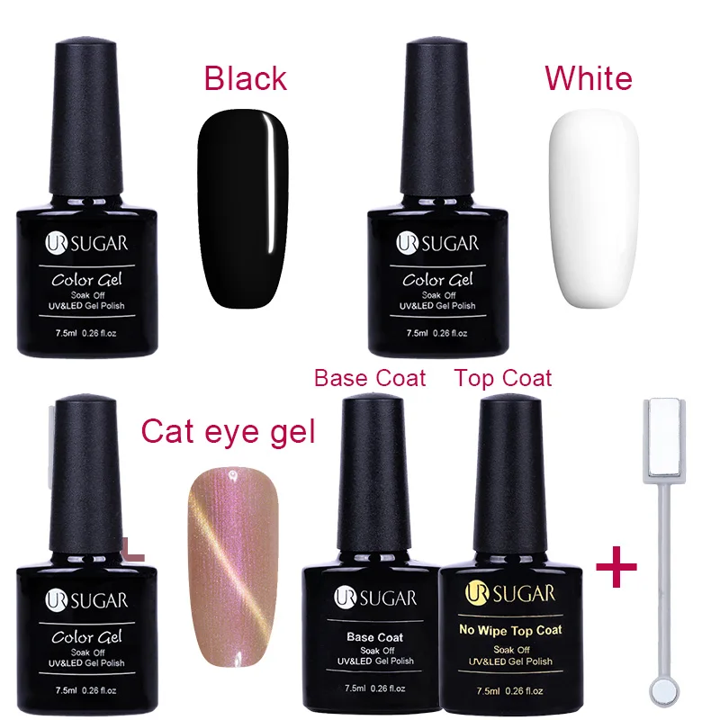 UR SUGAR 6Pcs/set Mermaid Pearl Magnetic Gel Shell Glitter 3D Cat Eye Gel Soak Off LED UV Nail Art Gel Lacquer Varnish Set