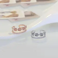 2019 новый двойной Слои четыре розы цветы проложить Циркон кольцо открытый рот кольцо с регулируемым размером кольцо для указательного