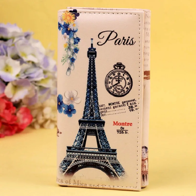 

PU leather tower printing women's long wallets coin purses small pouches bags bolsos bolsas carteiras femininas for girls boys
