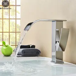 Современный Chrome Водопад Ванная комната бассейна раковина кран Одной ручкой санузел смеситель на бортике