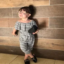 Одежда для детей комбинезоны с открытыми плечами, комбинезон для девочек от 2 до 6 лет, одежда для маленьких девочек летняя одежда в полоску для девочек, D25