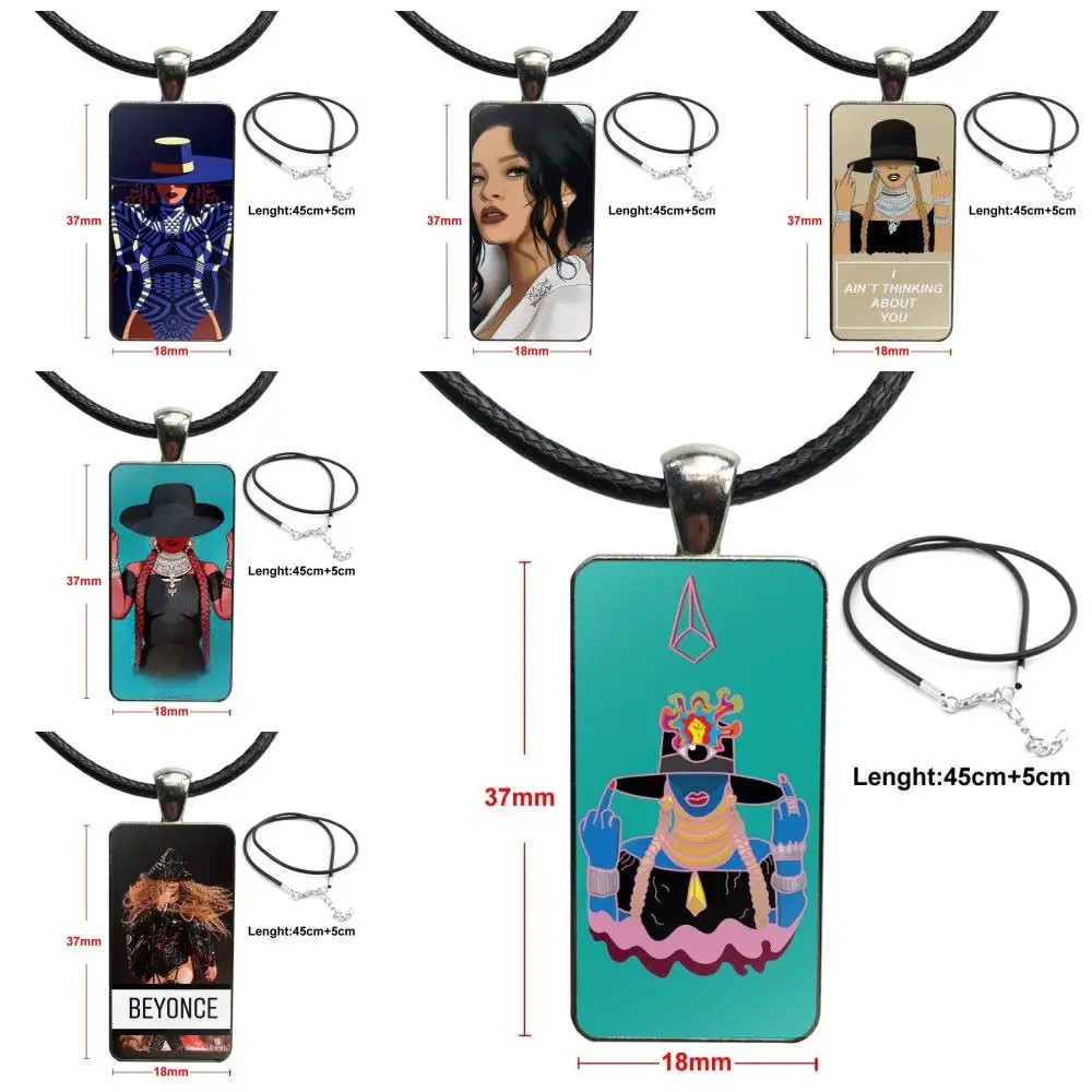 

Rihanna Work Beyonce Formation Slay Jewelry With Steel Plated Glass Cabochon Choker Long Pendant Rectangle Necklace For Wedding