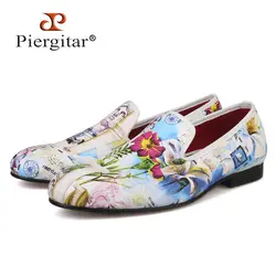 Piergitar/новый стиль цветочный узор печати Доступен белый цвет мужские лоферы Свадебные и вечерние мужские модельные туфли мужские тапочки
