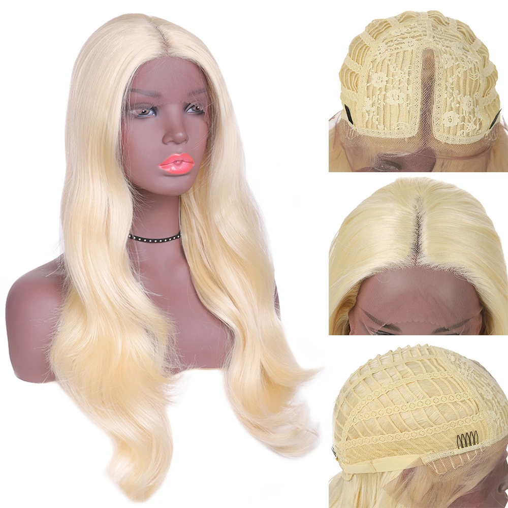 Ombre Black Blonde 613 Color Dark Roots Lace Front Synthetic Hair Wigs For Women X-TRESS Long Natural Wave Lace Wig Middle Part