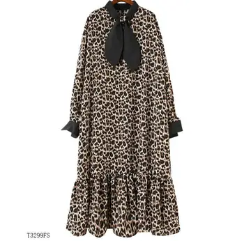 

European style 2019 New arrivals summer Spring fashion women clothes personality Leopard Print loose casual dress T3299