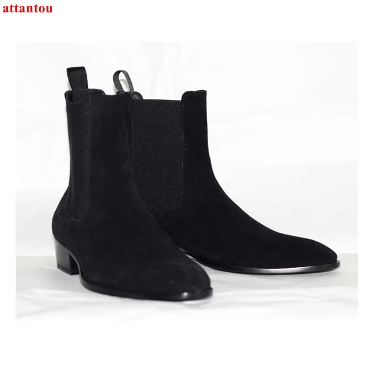 

Fashion Men Short Boots Black Suede Leather Slip-on Male Ankle Boots New Arrival Autumn Low Heel Office Formal Dress Shoes