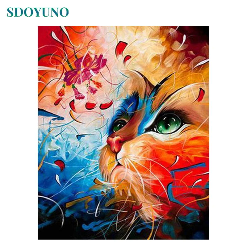 SDOYUNO 60x75 см рамка DIY картина по номерам цветная кошка животные краска для детей на