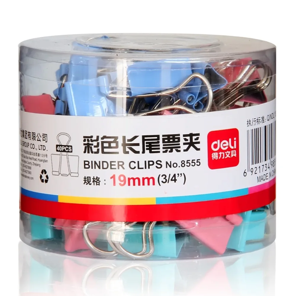 

Office and school tools,clips for paper.19mm Deli binder clips.different color and 40 pieces a set.