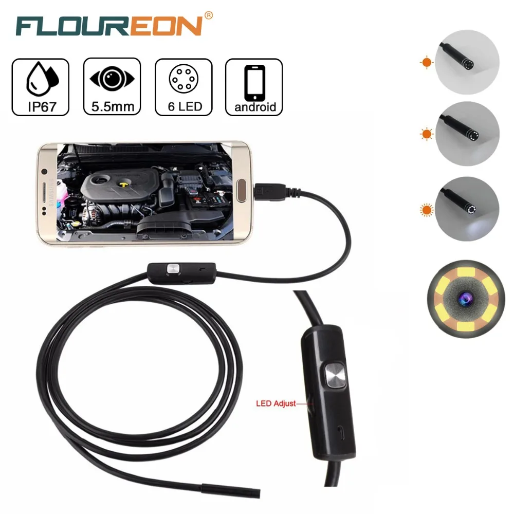 Флуреон USB 5 мм Мини эндоскоп 6 светодиодов бороскоп гибкий 0.3MP водонепроницаемый