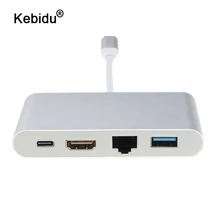 Kebidu 4 в 1 USB-C концентратор адаптер USB 3,1 Тип C к HDMI 4K Gigabit Ethernet RJ45 USB 3,0 многопортовый цифровой видео конвертер