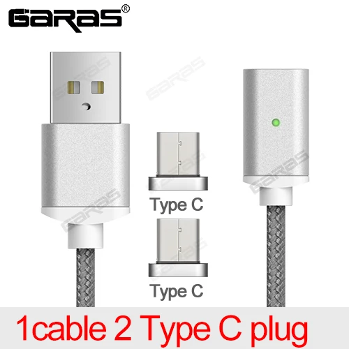 Магнитный кабель GARAS для Iphone/Micro usb type-C, адаптер, 3 в 1, быстрое зарядное устройство, кабели для мобильных телефонов, кабель type-C/Micro USB - Цвет: Gray1cable 2type c