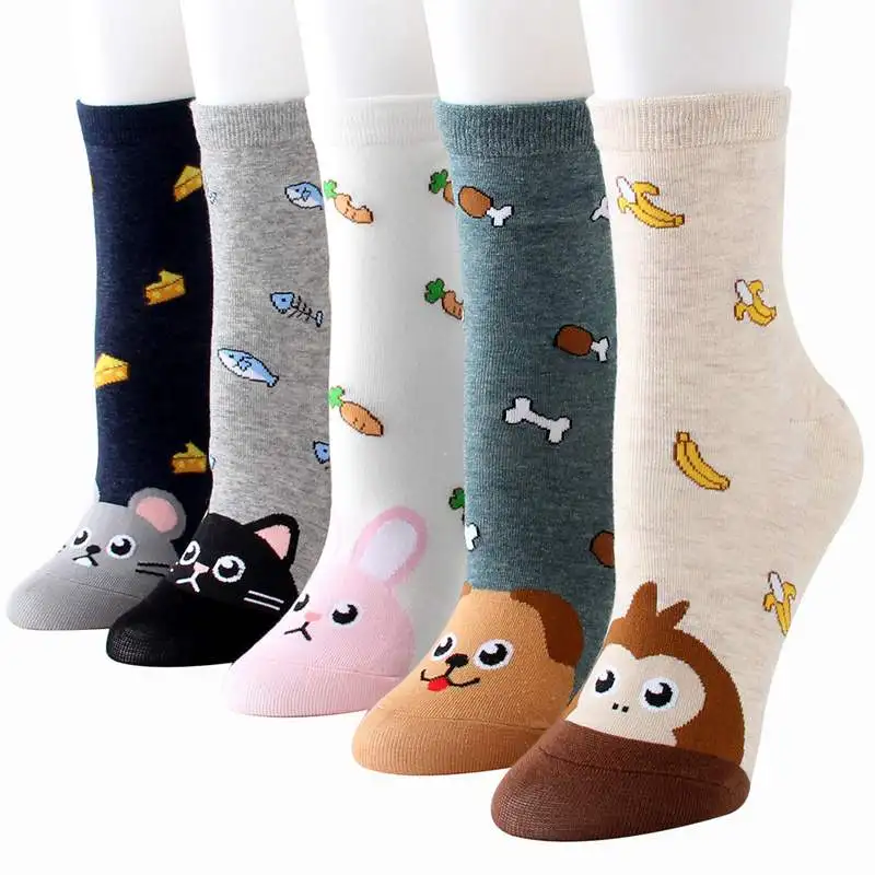 Милые женские носки, носки с изображением счастливых животных из мультфильмов, кошек, лисичек, собак, sokken, Harajuku, дизайнерские Хлопковые женские носки для девочек, calcetines