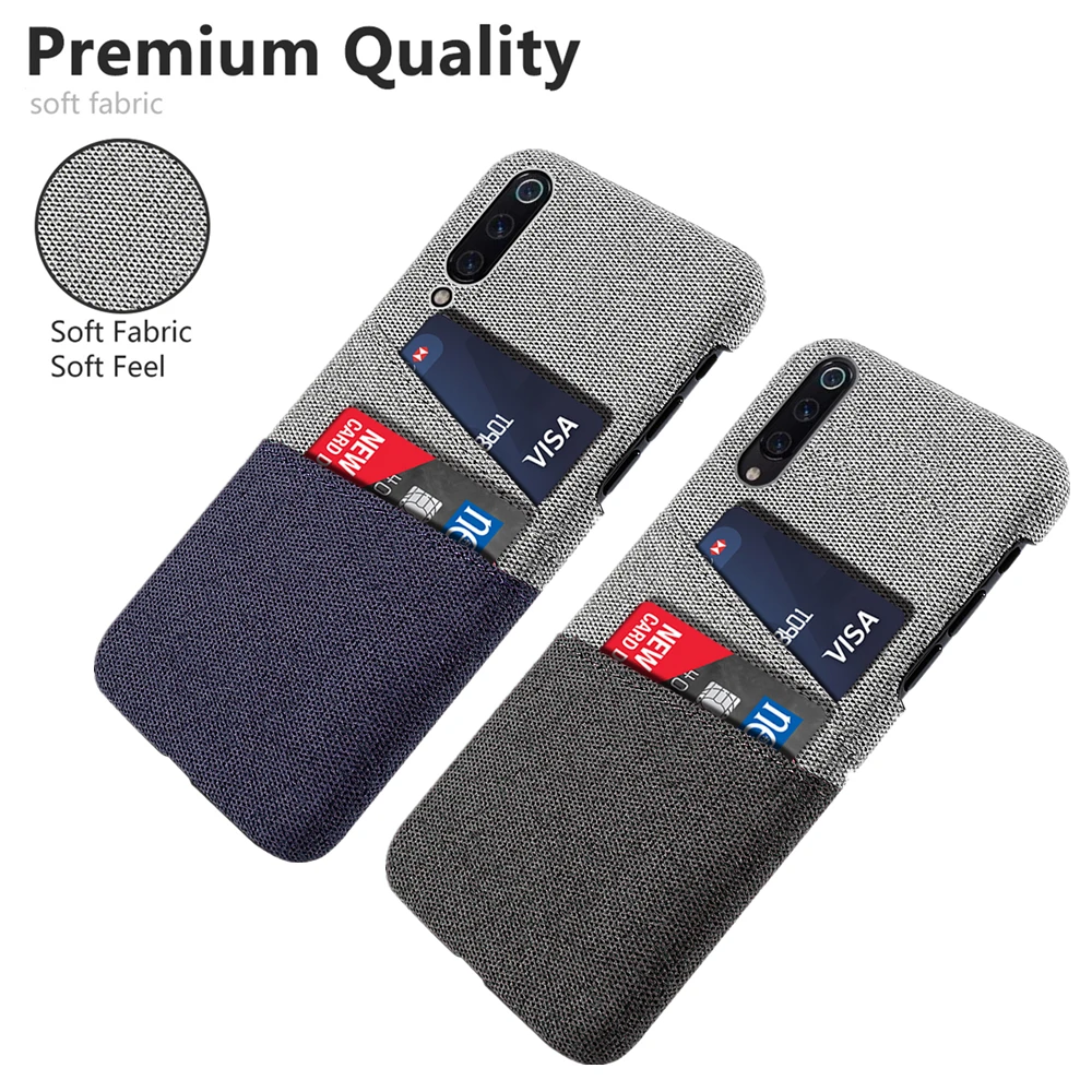 

For Xiaomi Mi 9 Phone Case Fabric Cloth Woven Cards Holder Slim Anti-Scratch Hard PC Cover For Xiaomi Mi9 Mi 9 SE Redmi 7 GO