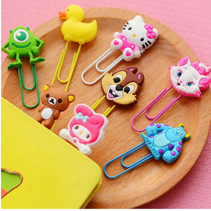 

20pcs/lot Cute Creative Silicone Cartoon Design Metal Paper Clip DIY Multifunction Bookmark Office School Supplies Free Shipping