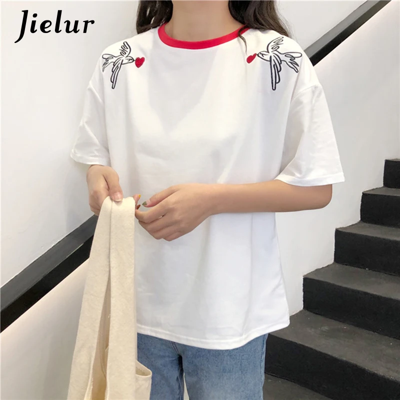 Jielur футболка женская с вышивкой в виде сердца Kawaii хипстерская одежда по аниме