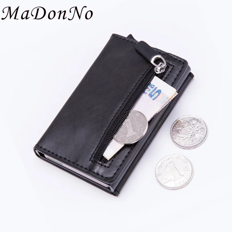 

Rfid Small Card Men Wallet Vintage Leather Wallet Black Slim Mini Metal Trifold Wallet Money Bag Male Coin Purse Walet Vallet