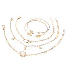 Набор из 5 предметов, персонализированная круглая Цепочка с кристаллами, Золотой Открытый браслет