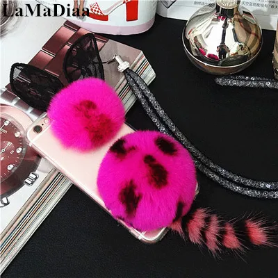 

LaMaDiaa For iPhone 11 Pro Max X XS MAX XR 6 6S Plus 7 8 Plus Phone Case Cute Cat Ear Winter Warm Fur Ball Clear Soft Case Cover