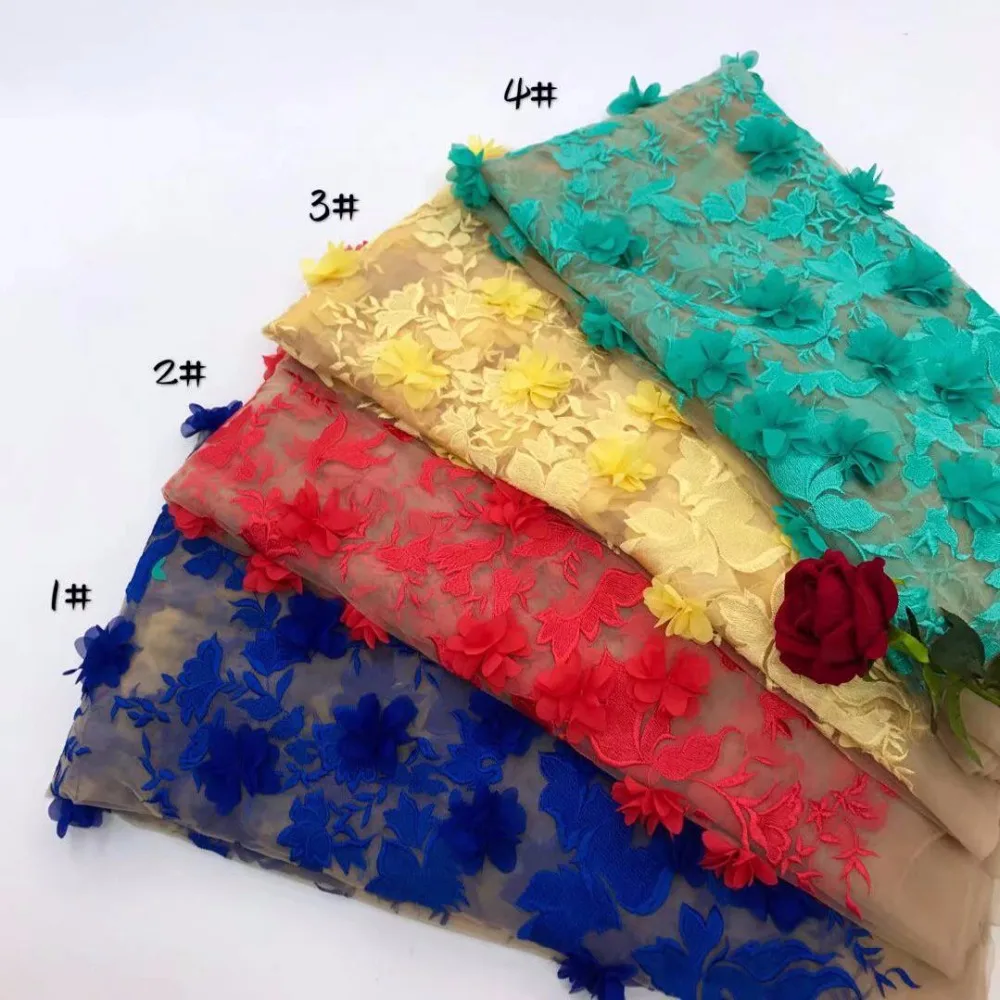 Bridal 3D Flower French Lace Fabric Beaded African Tulle With 5 Yards Per Lot Net For Dress 30 | Дом и сад