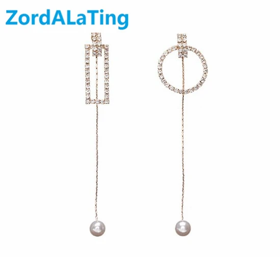 

S925 silver needle new fashion rectangular circle asymmetric simple golden long tassel earrings for women pendant girl jewelry