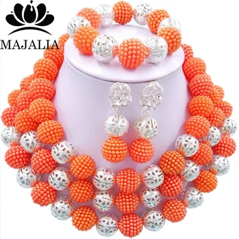 

Fashion african jewelry set orange Plastic Nigeria Wedding african beads jewelry set Free shipping Majalia-212