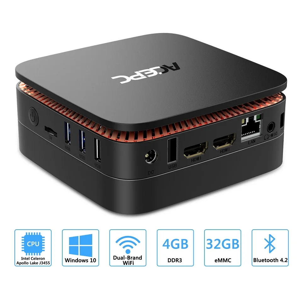 

AK1 Mini PC Intel Celeron J3455 Windows 10 Mini Computer Fanless PC 4G RAM Intel Celeron Apollo 2.4G&5 WiFi 4K bluetooth USB 3.0