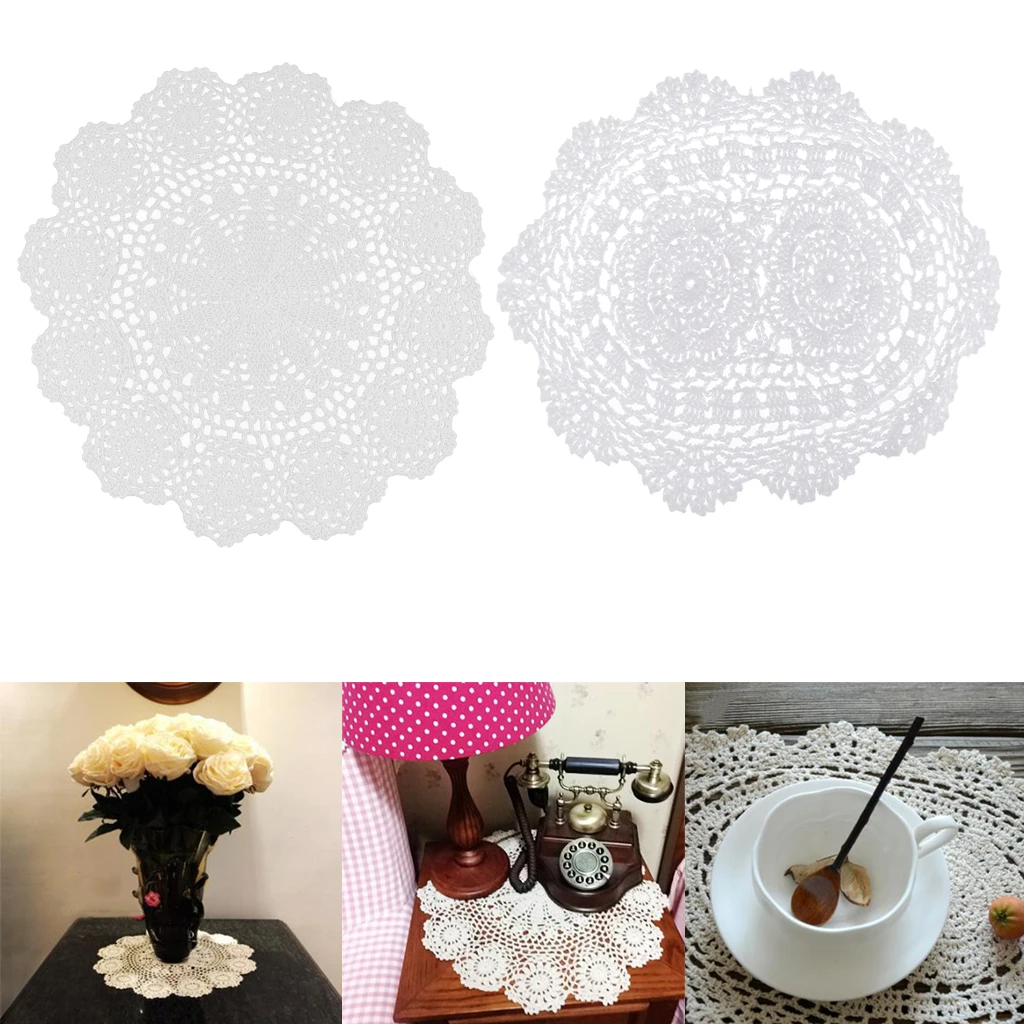 2x Handmade White Round Oval Crochet Cotton Lace Table Doilies Use as Placemats,Table Toppers or Dressing up Sofa, Dinning Table