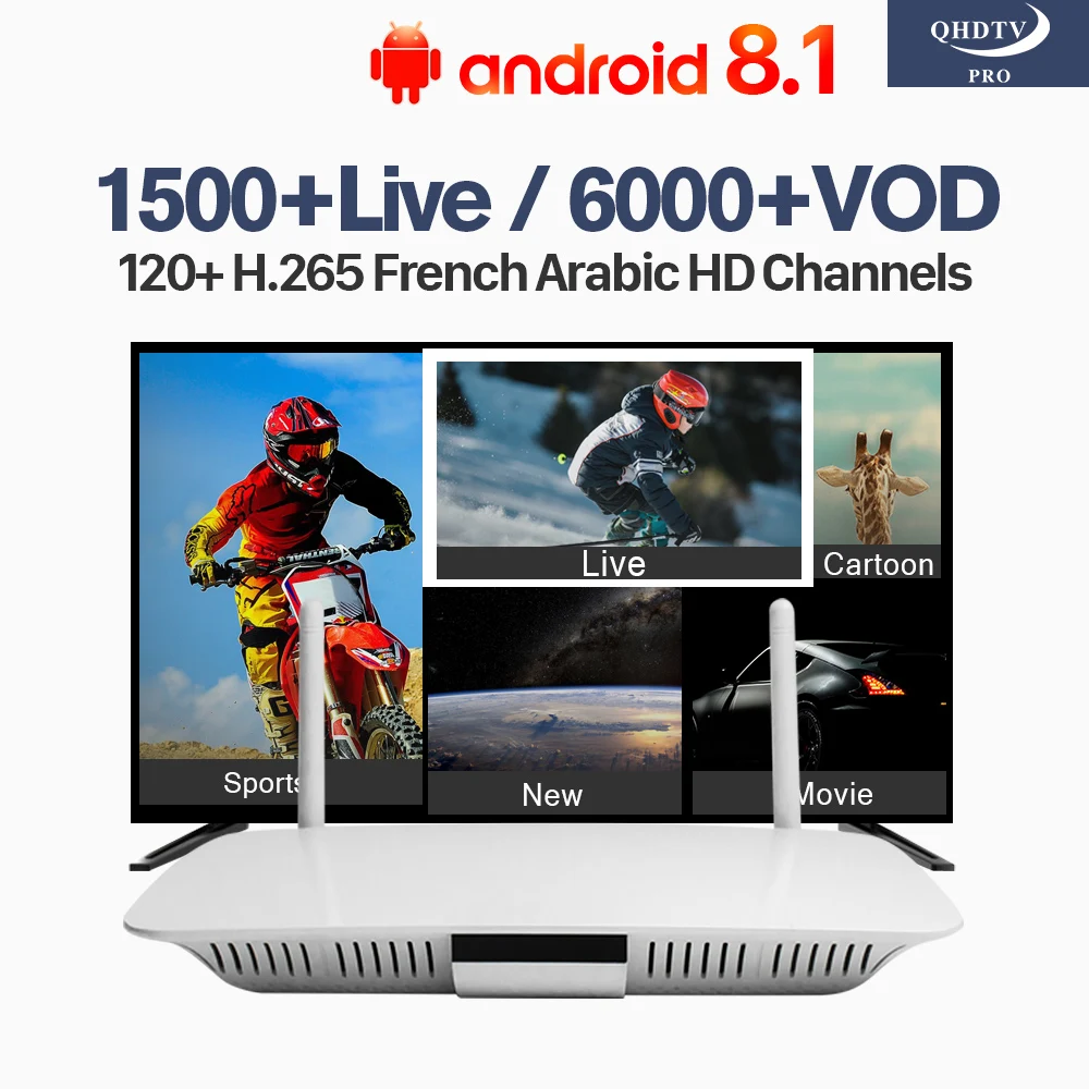 

IPTV Set Top Box Q1404 Android 8.1 1 Year IPTV Subscription IP TV France Arabic Tunisia UK Spain Lebanon H.265 4K Channels
