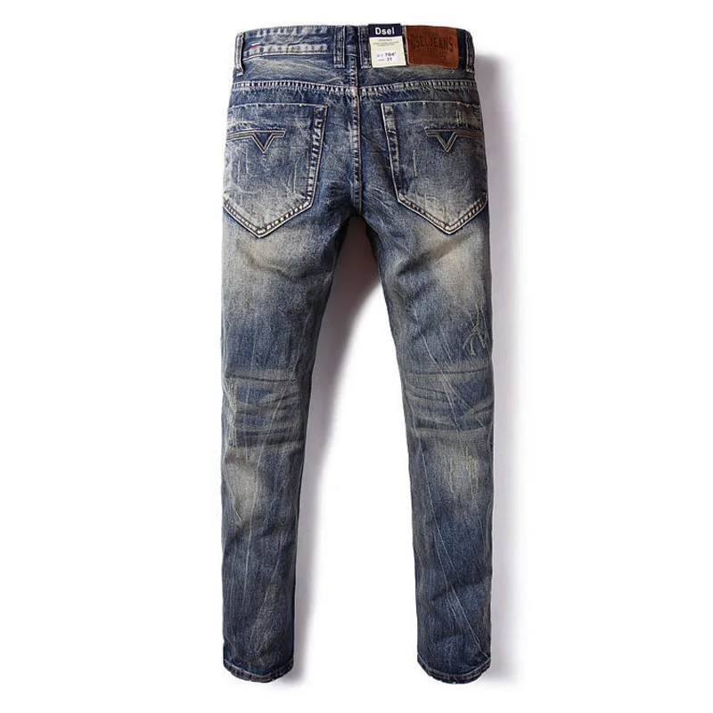 Italian Vintage Designer Men Jeans Straight Fit 100% Cotton Denim Ripped Jeans Men Pants Retro Style DSEL Classical Brand Jeans