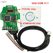 2017 Vag com For VW/Audi/Seat/Skoda VAG OBD2 Diagnostic Cable With FT232RL/ATMEGA162 Chip Vag Can Com USB Diagnostic Interface