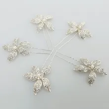 Dower me Handmade Rhinestone Silver Hair Pins Wedding Headwear Flower Bridal Hair Jewelry Women Pins Accessories