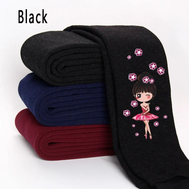 Г. Модные зимние леггинсы для девочек утолщенные высококачественные бархатные облегающие брюки для девочек, теплые леггинсы с цветочным рисунком, брюки принцессы - Цвет: black 1