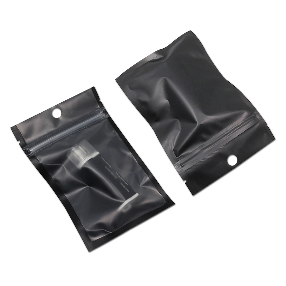 

200Pcs Matte Clear Black Resealable Ziplock Electronics Pack Bag Plastic Date Line Card Reader Zipper Package Pouch with Hole