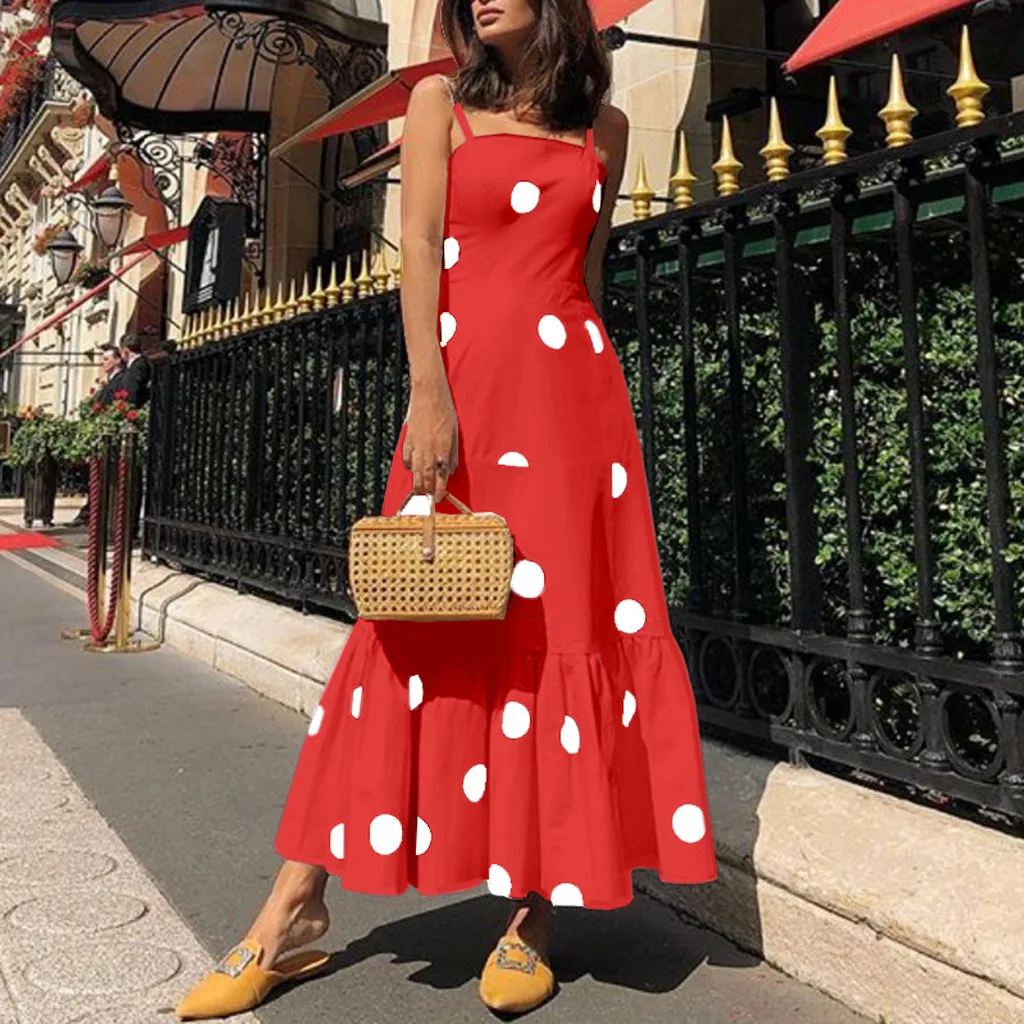 

Women Boho Summer Dress 2019 Robe Longue Strappy Sexy Dot Printed Vestidos De Verano Long Maxi Party Beach Dresses