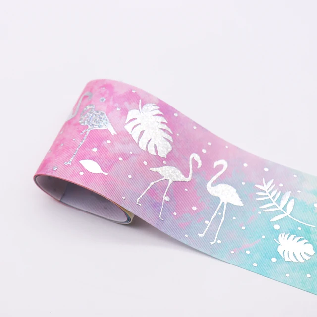1Yard 7.5cm Christmas Ribbon Flamingo Printed Ribbons For Jewelry