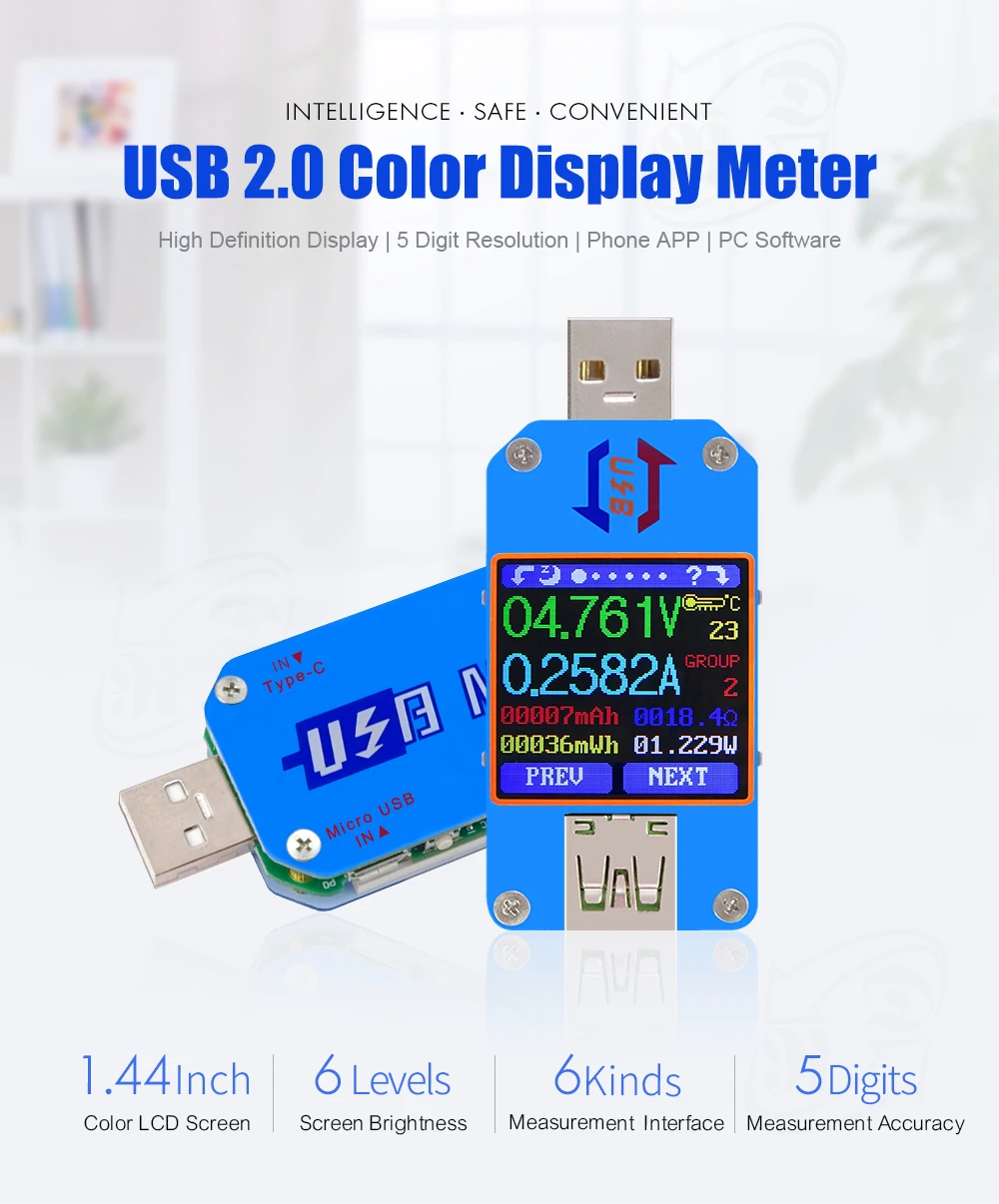 AT34 UM34/UM34C UM24/UM24C UM25/UM25C цветной ЖК-дисплей USB тестер напряжения измеритель тока Вольтметр USB Тестер