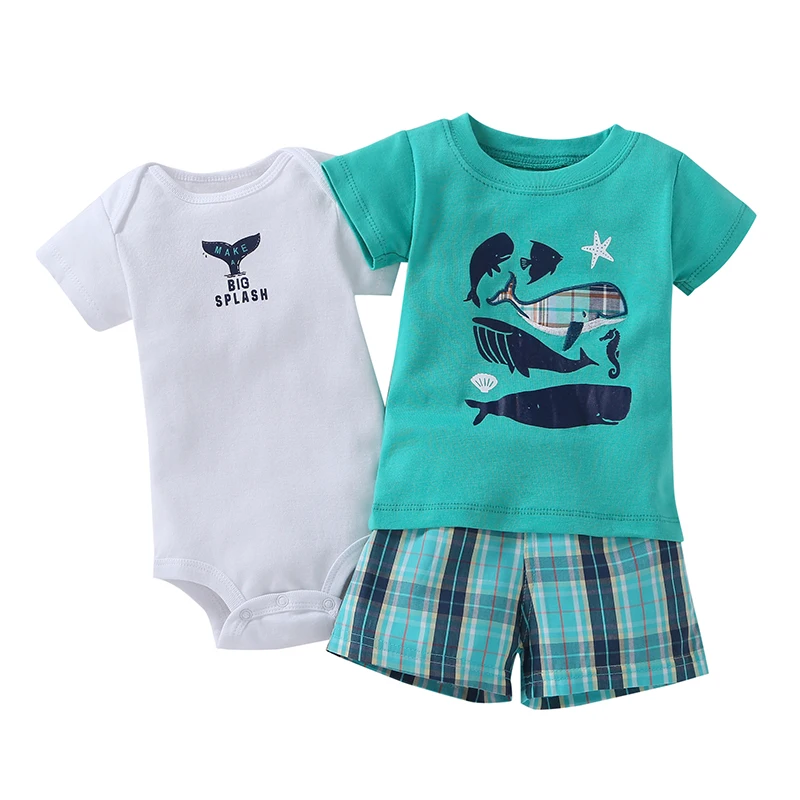 Summer baby boy girl clothing set Baby Rompers Kids Clothes 3pcs Baby Clothes Set Girl Romper Suit Cotton Boy Bodysuits Clothing