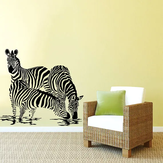 Kids Nursery Bedroom Bathroom Wall Decor Zebra Drink Water Jungle Animal Wall Sticker Vinyl Jungle Safari
