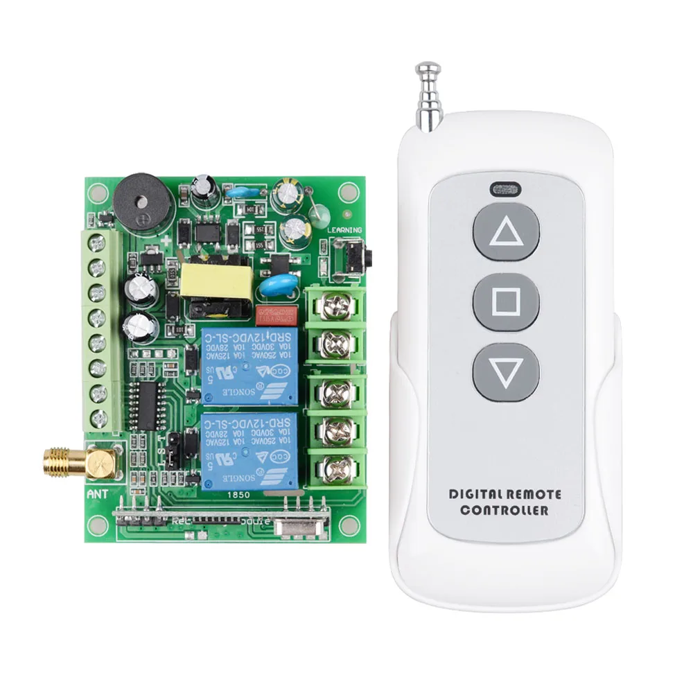 

AC 85V 110V 220V 250V Motor Remote Control Switch 2CH Motor Up Down Stop Forwards Receiver Wireless Switch Learning Functional