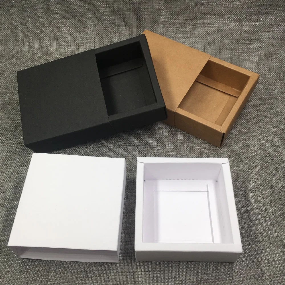 

30pcs/Lot Cardboard Four Size Three Color Cuboid Kraft Paper Drawer Box For lighter Matches Package Gift Push Pull Drawer Boxes