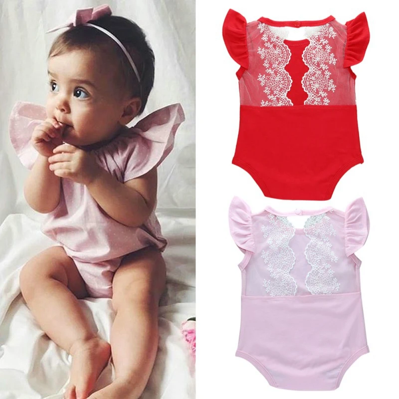 

Baby Girls Summer Bodysuit Cotton Newborn Lace Outfits Babys Cute Flare Sleeve Clothes Tops Baby Clothing