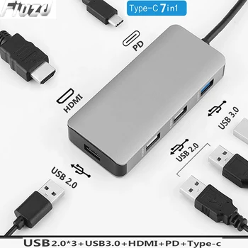 

6in 1 USB C Laptop Docking Station USB 3.0 HDMI RJ45 Gigabit PD for MacBook Samsung s10+ s10 s9 s8 Type-c Mobile dock station