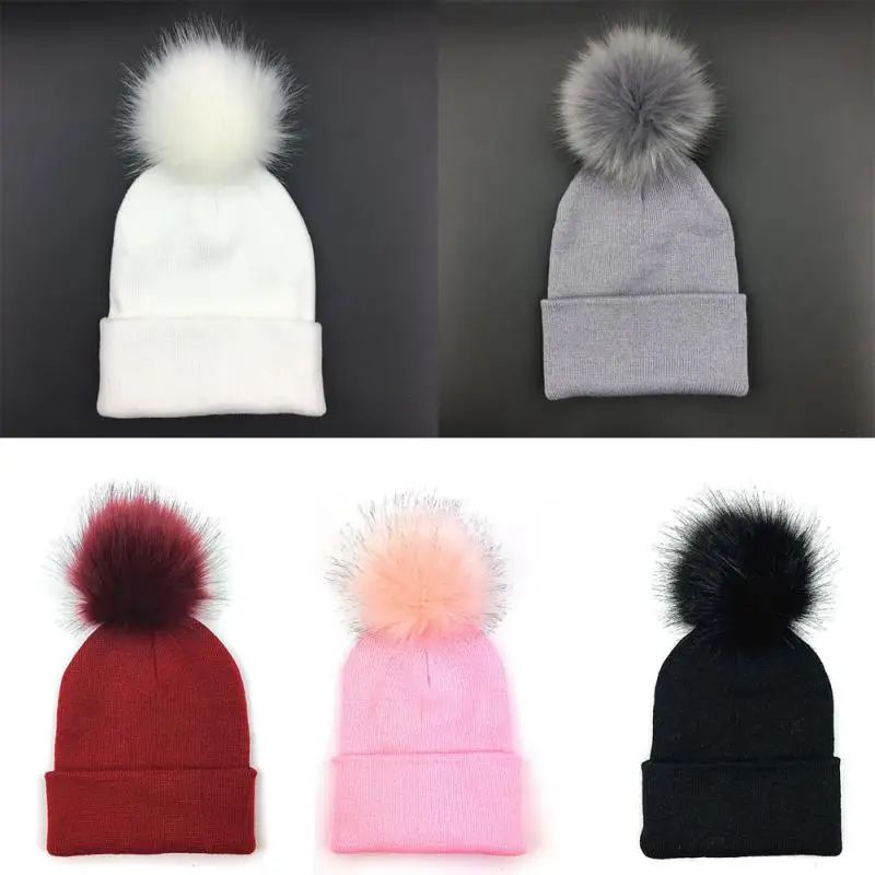 Зимние женские шапки шапка Skullies шерстяная Большая Меховая пушистый помпон шапки с помпоном женская вязаная шапка для девочек черный красный#20